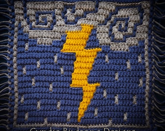 PDF PATTERN - Lightning Crashes! Mosaic Crochet Square for pillows, tote bags, wall hangings, table runners, thunder, storm cloud, winter