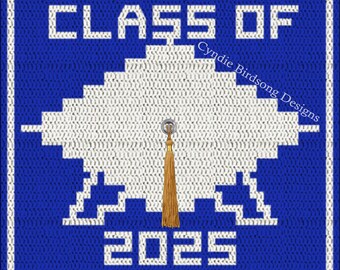 Digital PDF PATTERN - Graduation Cap Mosaic Crochet Square for projects like pillows, placemats, cushions, tote bags, block aphgans