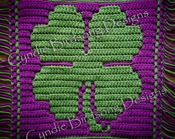 PDF PATTERN - "St. Patrick's Day - Shamrock" 4-Leaf Clover Mosaic Crochet Square