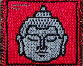 Digital PDF PATTERN - Everything Zen Buddha Mosaic Crochet Square for projects like pillows, placemats, cushions, tote bags, block aphgans