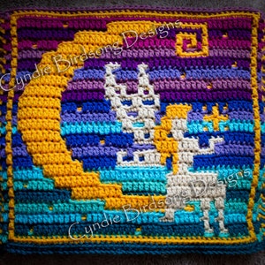 PDF PATTERN - &quot;Mystical Fantasy - Moon Fairy&quot; Mosaic Crochet Square - Mother&#39;s Day gift idea! Pillow, tote bag, table runner, wall hanging