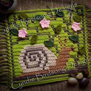PDF PATTERN - &quot;Zen Garden - Serene Snail&quot;  Mosaic Crochet Square - Mother&#39;s Day gift idea! Pillow, block afghan, market tote, placemat