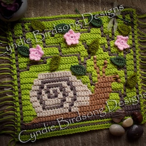 PDF PATTERN - "Zen Garden - Serene Snail"  Mosaic Crochet Square - Mother's Day gift idea! Pillow, block afghan, market tote, placemat