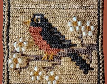 PDF PATTERN - Springtime Songbird Mosaic Crochet Square - for robin, bluebird, oriel, depending on your colors - great gift idea