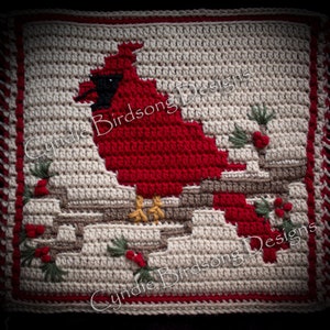 PDF PATTERN - &quot;Beautiful Birds - Cardinal&quot; Mosaic Crochet Square