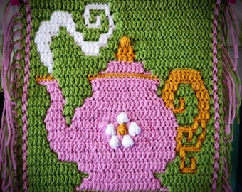 Digital PDF PATTERN - Time for Tea Mosaic Crochet Square for projects like pillows, placemats, cushions, tote bags, block aphgans