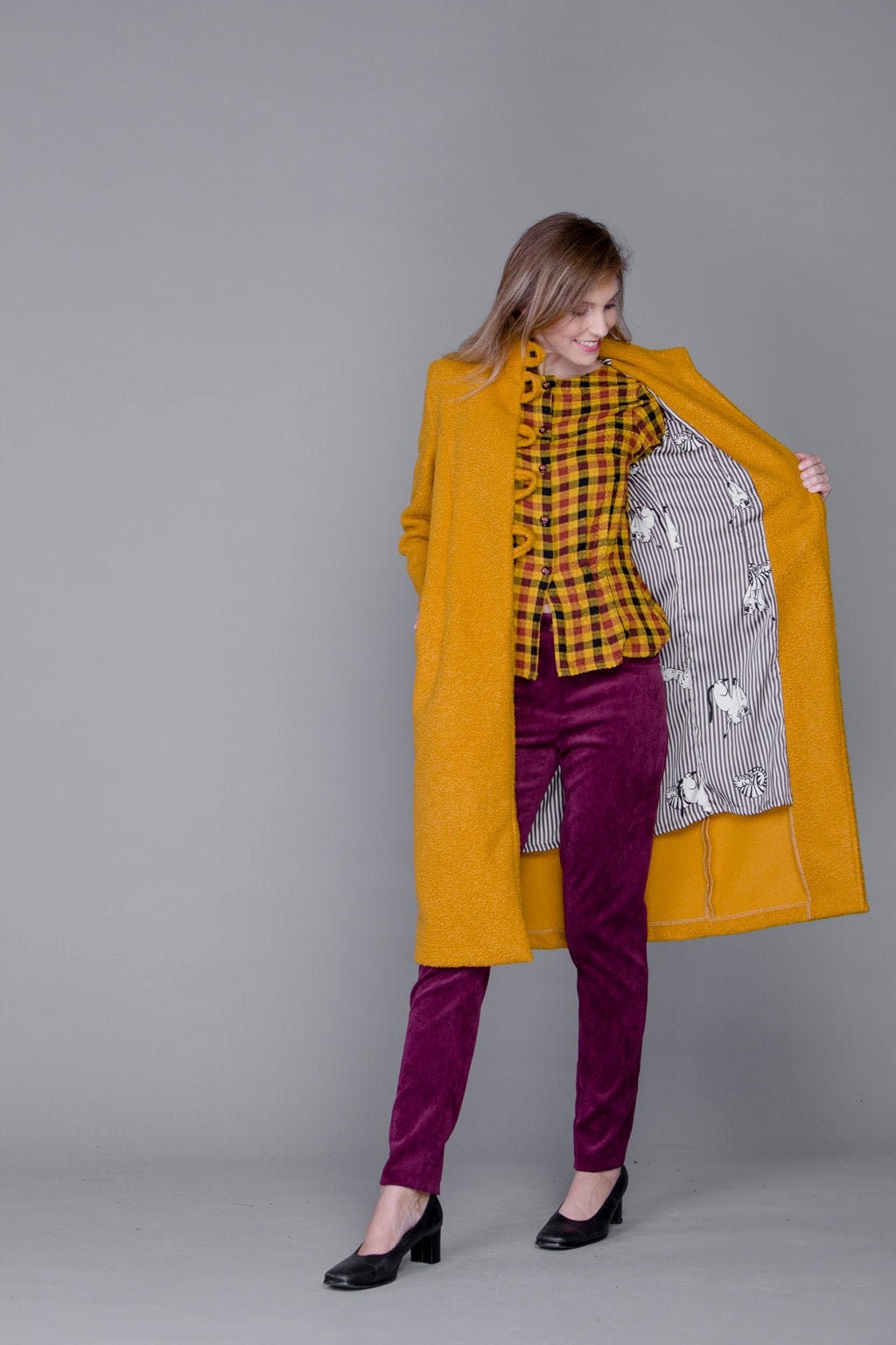 mustard tailored coat