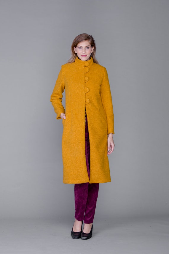 mustard yellow wool coat
