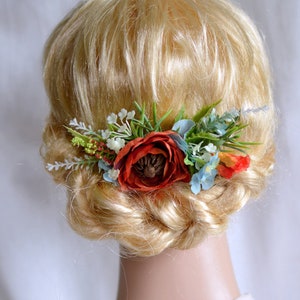 Fall bridal hair comb, Fall hair clip, Fall bridal comb, Fall wedding comb, orange blue hair comb, Country wedding comb, burnt orange comb