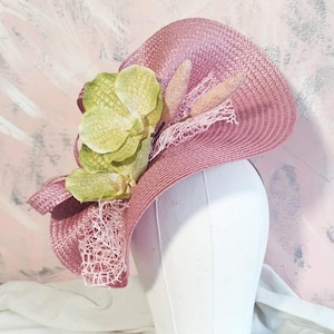 derby fascinator pink lime wedding hat tropical high event hat fancy orchid royal ascot hat floral garden party statement special event pink