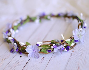 Purple flower girl crown, Purple rustic crown, Purple berry crown, Purple wedding crown, Lilac crown, Purple halo, Purple floral berry crown