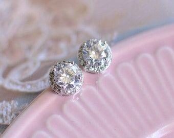 cubic zirconia stud earrings, crystal stud earrings, earrings for bride, bridal wedding earrings, large stud earrings, CZ stud earrings