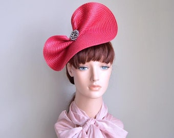 Red kentucky derby hat, Red fascinator, Red ascot hat, races hats for women, Derby hats, Red garden party hat, Red Wedding hat, Crystals