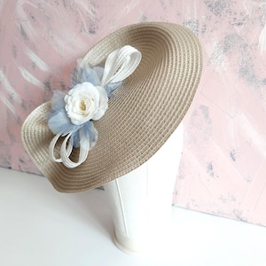 Ice Blue beige race day hat cream floral wedding hat beige Kentucky derby hat royal ascot fascinate womens special event hat beige blue hat