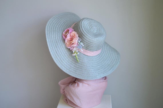 Mint Green Straw Hat Floral Summer Hat 