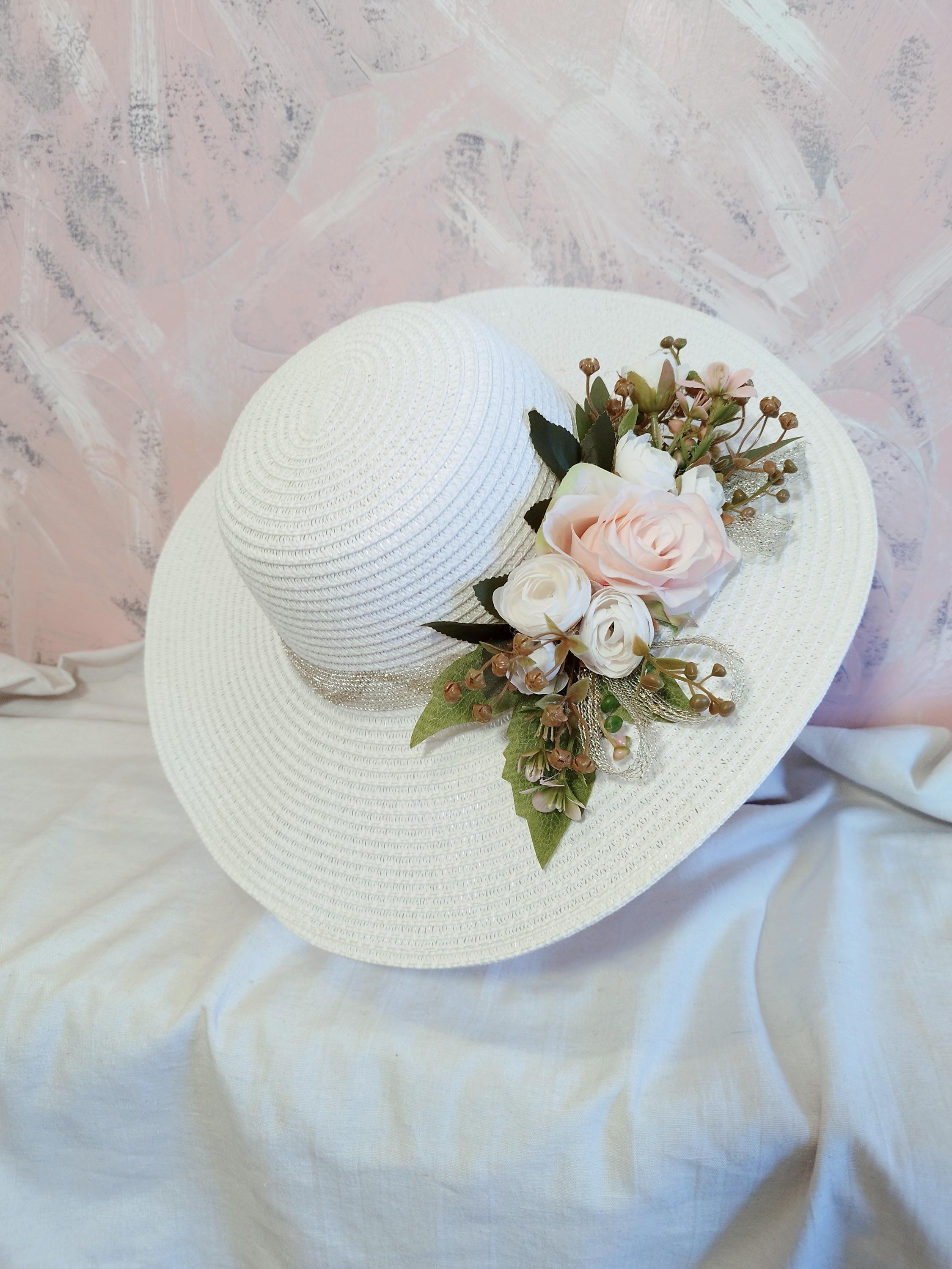 Y2K Black with Pink Floral Embroidered Applique Oversized Straw Floppy Hat 1930s Black Straw Tilt Hat | Veiled Brim with Pink Poms main image 2