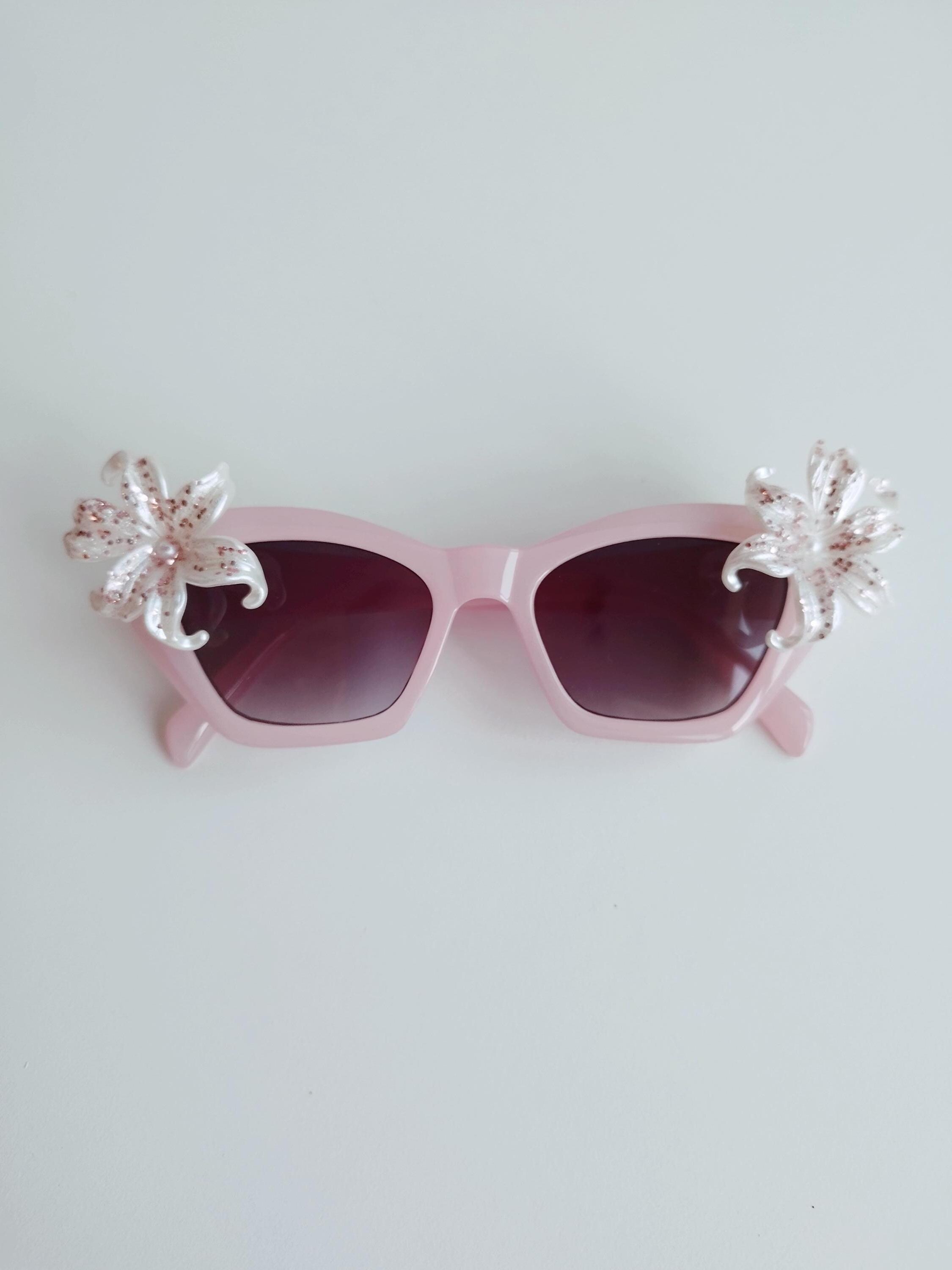 Soft Pink Floral Cat Eye Sunglasses Festival Garden Party 