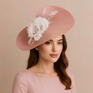 soft pink kentucky derby hat elegant wedding hat large floral special event hat ascot fascinator race day hat stylish garden party hat roses