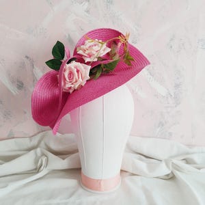 Pink kentucky derby hat, Hot pink fascinator, Pink floral ascot hat, Cocktail hat, Fuchsia hat, Garden party hat, Wedding hat, Race day hat