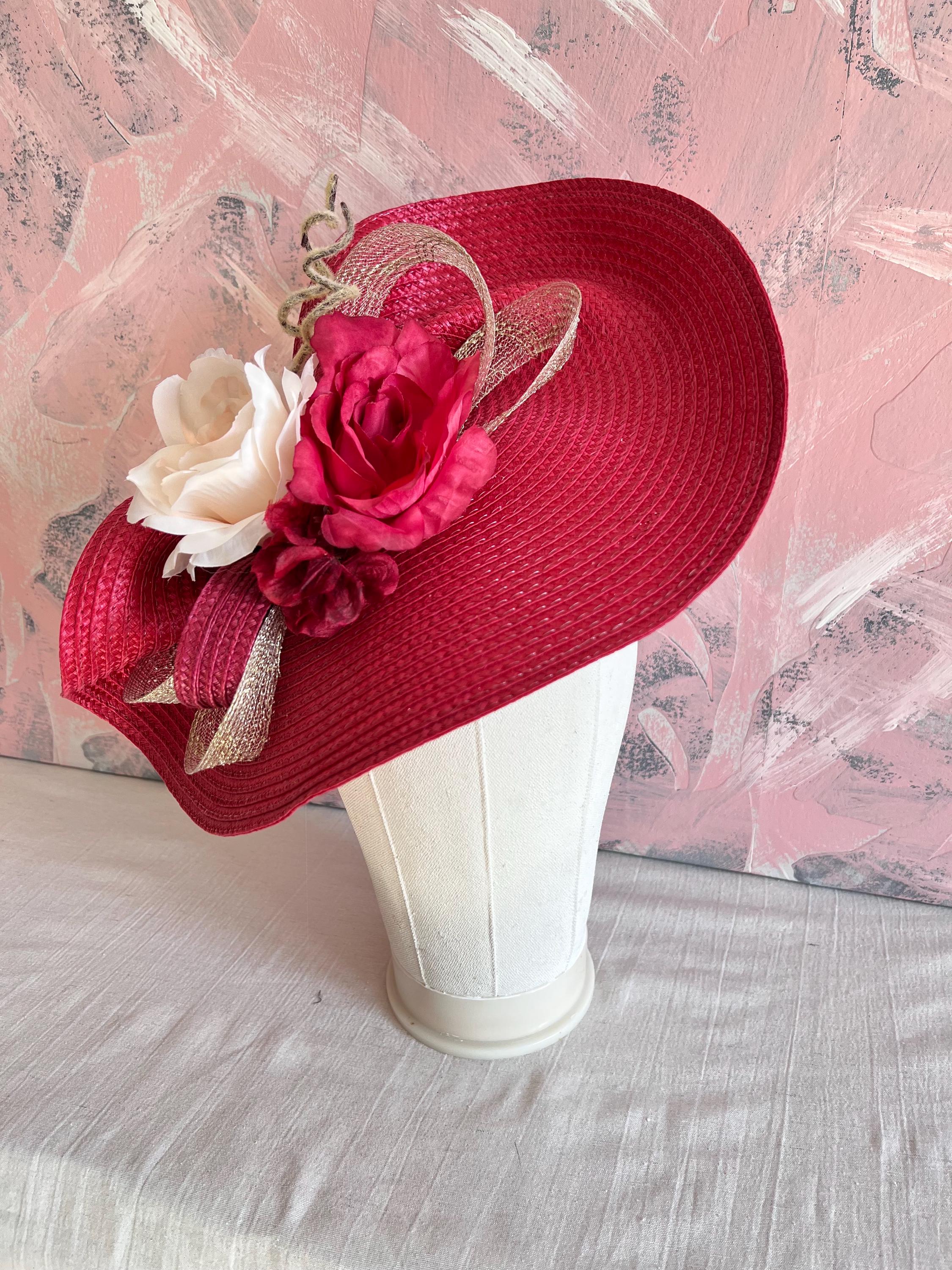Gold Red Wedding Guest Hat Floral Derby Fascinator Race Day  display picture 1