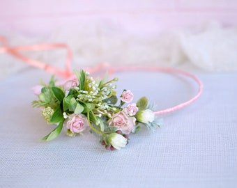 Pink flower crown, Bridal flower crown, Blush wedding crown, Pink bridal crown, Romantic hair wreath, Pink wedding halo, Pink hair wreath