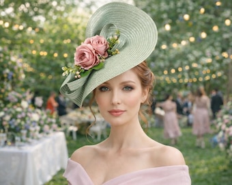 Mint Grüner Kentucky Derby Hut Frühling Hochzeitsgast Fascinator Floral Special Event Kopfschmuck für Garten Parties, Royal Ascot Renntag Outfit