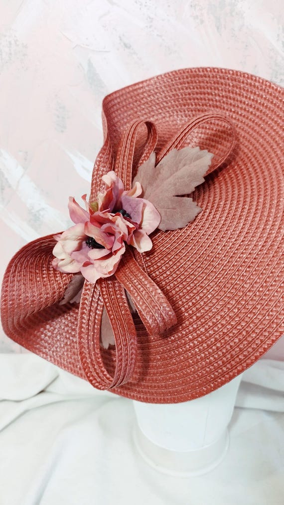 Red Floral Fascinator Headpiece | Statement Flower for Royal Ascot & Race Day Red Rose Flower Fascinator Floral Pillbox Hat Sinamay  main image 2