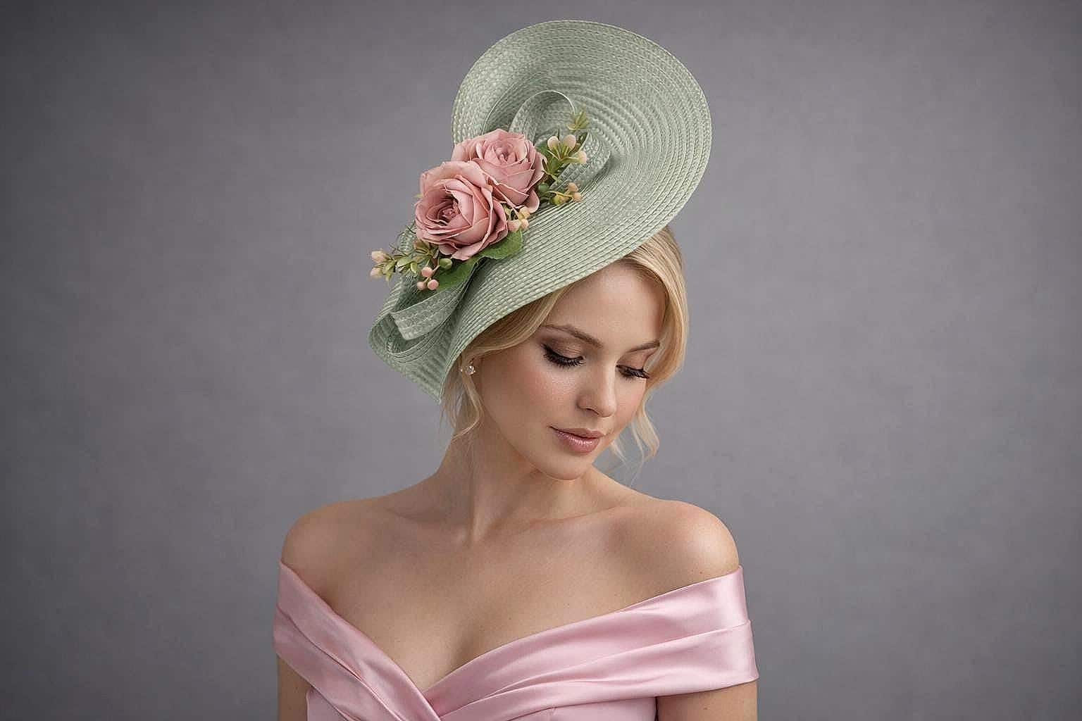 Sage Green Kentucky Derby Hat Fascinator Elegant Race Day Headpiece Wedding Tea Sage Green Kentucky Derby Hat Large Floral Wedding  main image 2