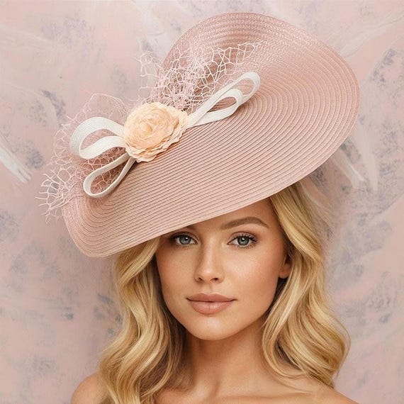 Light Pink Wedding Hat Blush Derby Fascinator Floral Royal  display picture 2