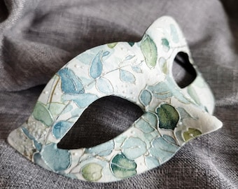 Dainty eucalyptus bridal mask pastel green wedding mask bridesmaid greenery venetian style mask garden party domino carnival masquerade
