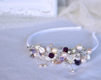 Crystal tiara, Wedding tiara, Bridal tiara, Prom hair piece, Pearl bridal crown, Purple Pearl tiara, Purple hair crown, purple prom tiara