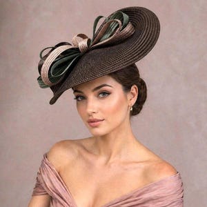 Schokoladenbrauner Kentucky Derby Fascinator großer königlicher Ascot Hut Damen Schleife Statement Hochzeitsgast Kopfschmuck Renntag Kopfschmuck