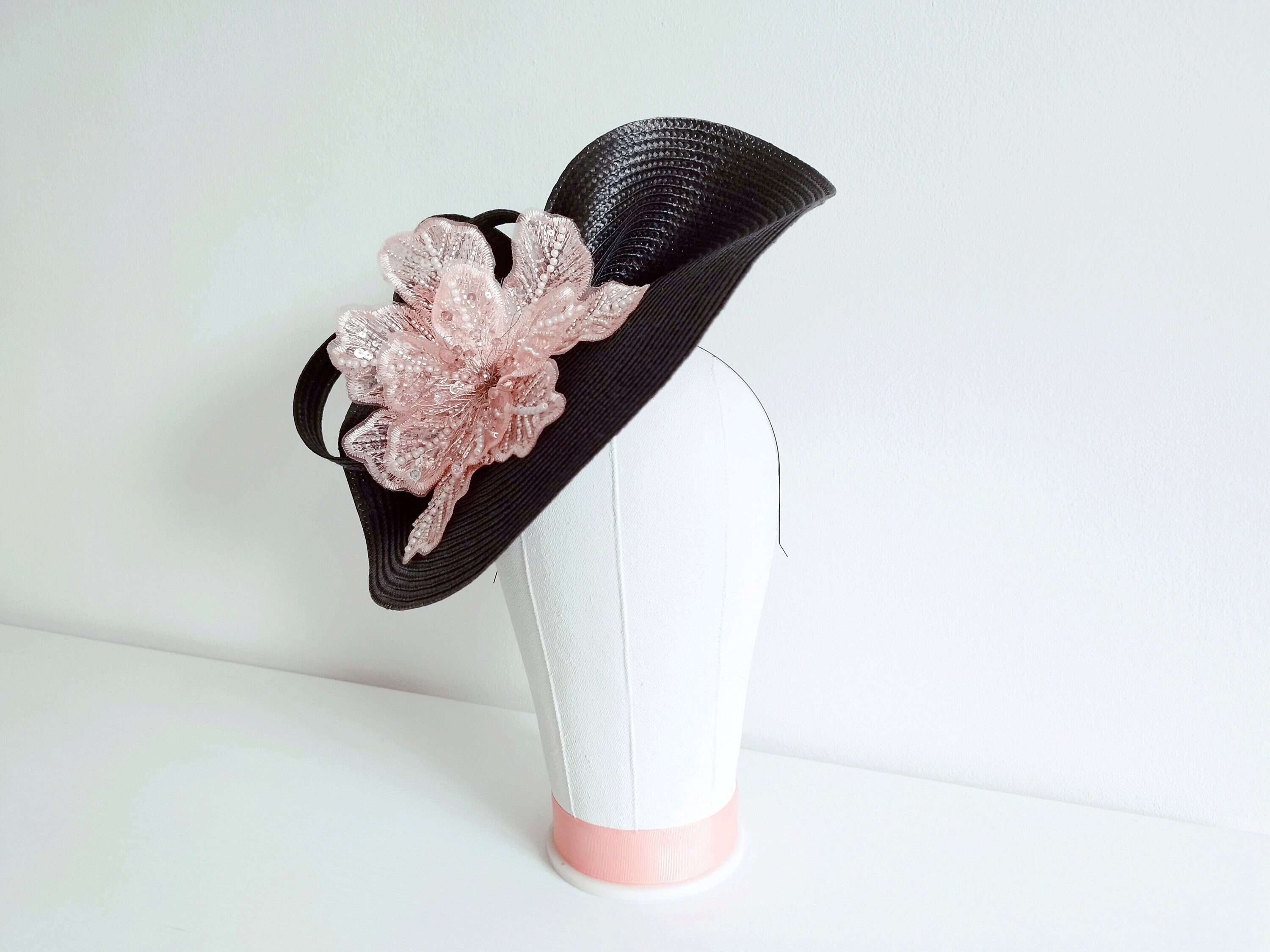 Elegant Black Hat with Pink Floral Accent il_fullxfull.6865434644_lk85.jpg main image 2