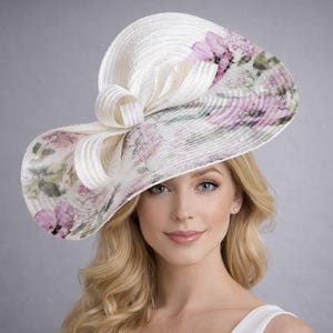 Sombrero Derby Kentucky morado y blanco, gran tocado para invitadas a bodas de primavera, color lila, llamativo para el día de la carrera, sombrero lavanda para fiestas en el jardín, para la madre de la novia.