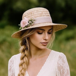 Women’s Summer Flower straw hat wide brim with adjustable tie! Beautiful Amazon.com: Womens Flower Straw Hat Wide Brim Summer Beach  main image 4