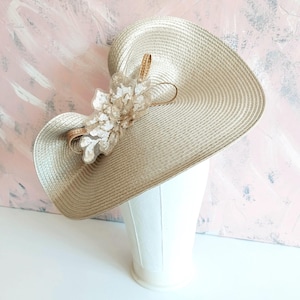 kentucky derby hat Beige gold womens wedding hat champagne race day fascinator ivory royal ascot hat sequin special event hat high tea party
