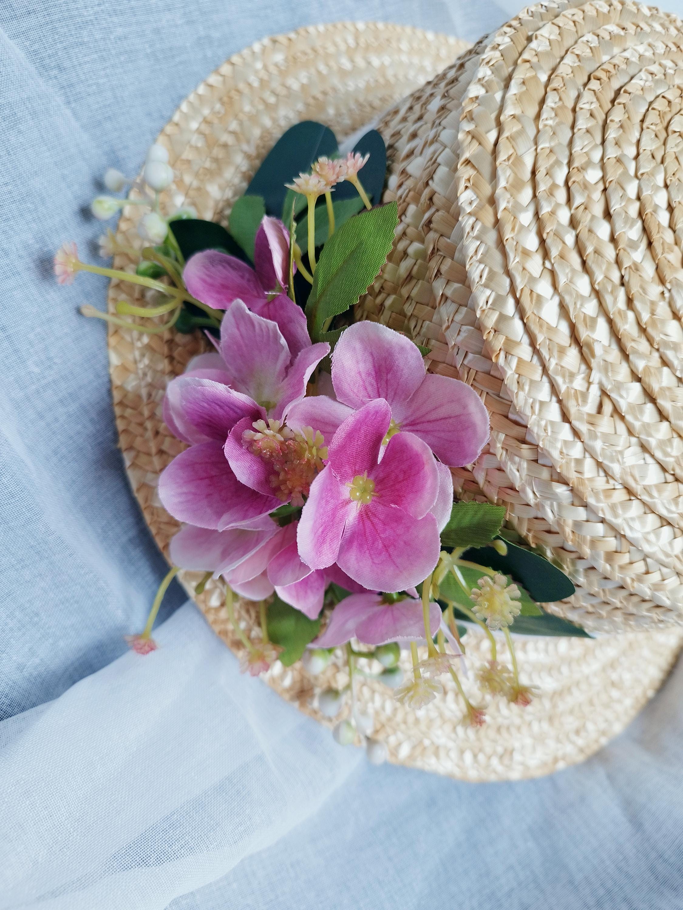 Artisan Straw Hat with Purple- Pinkish Lace and Large Flowers Bucket Babe NEW 2026 STYLE - 4 main image 2