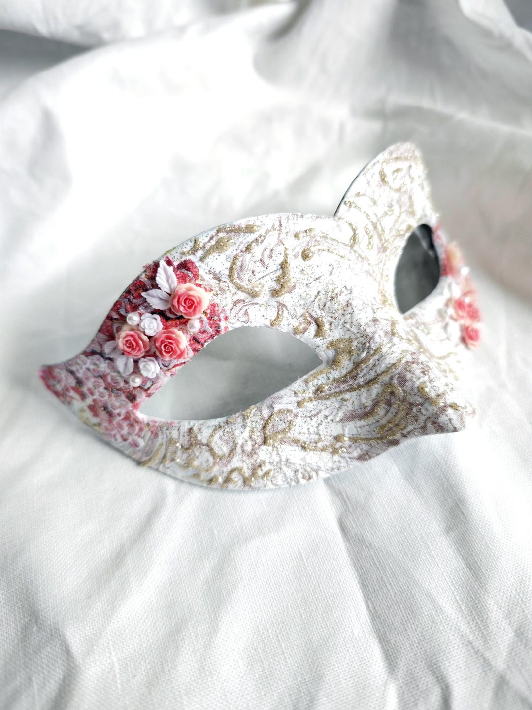 Mask With Roses Venetian Ball Mask Red White Domino With Roses for Victorian Masquerade ...