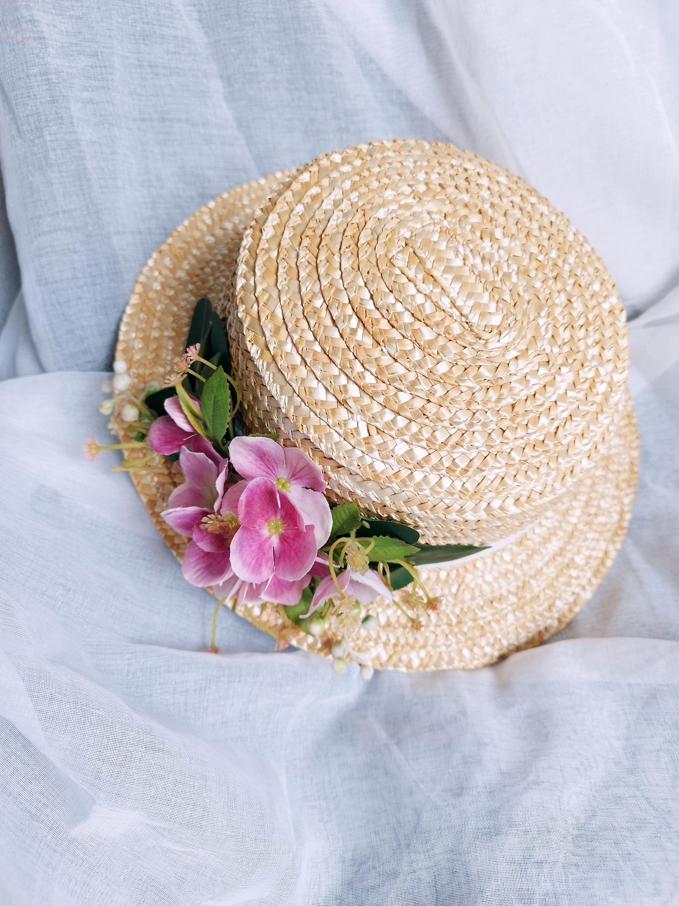 Spring Straw Hat Girl Purple Floral Hat Easter Child Summer  display picture 2
