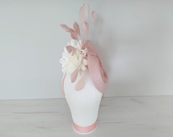 Pink kentucky derby hat, Pink fascinator, Pink ascot hat, Mom of Bride hat, Soft pink feather hat, Millenary hat,  Floral formal hat