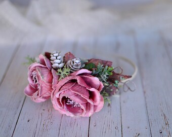 rosa diadema rosa corona de pelo rosa pieza de pelo rosa pieza de pelo de piña corona de niña de las flores corona de rosa corona de pelo rosa diadema para niña