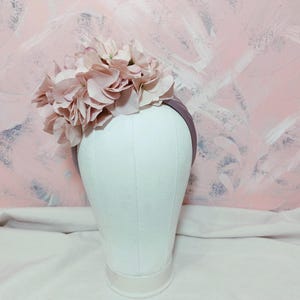 dusty pink headband large hydrangea fascinator floral garden party hairpiece womens special event headpiece wedding guest statement race day