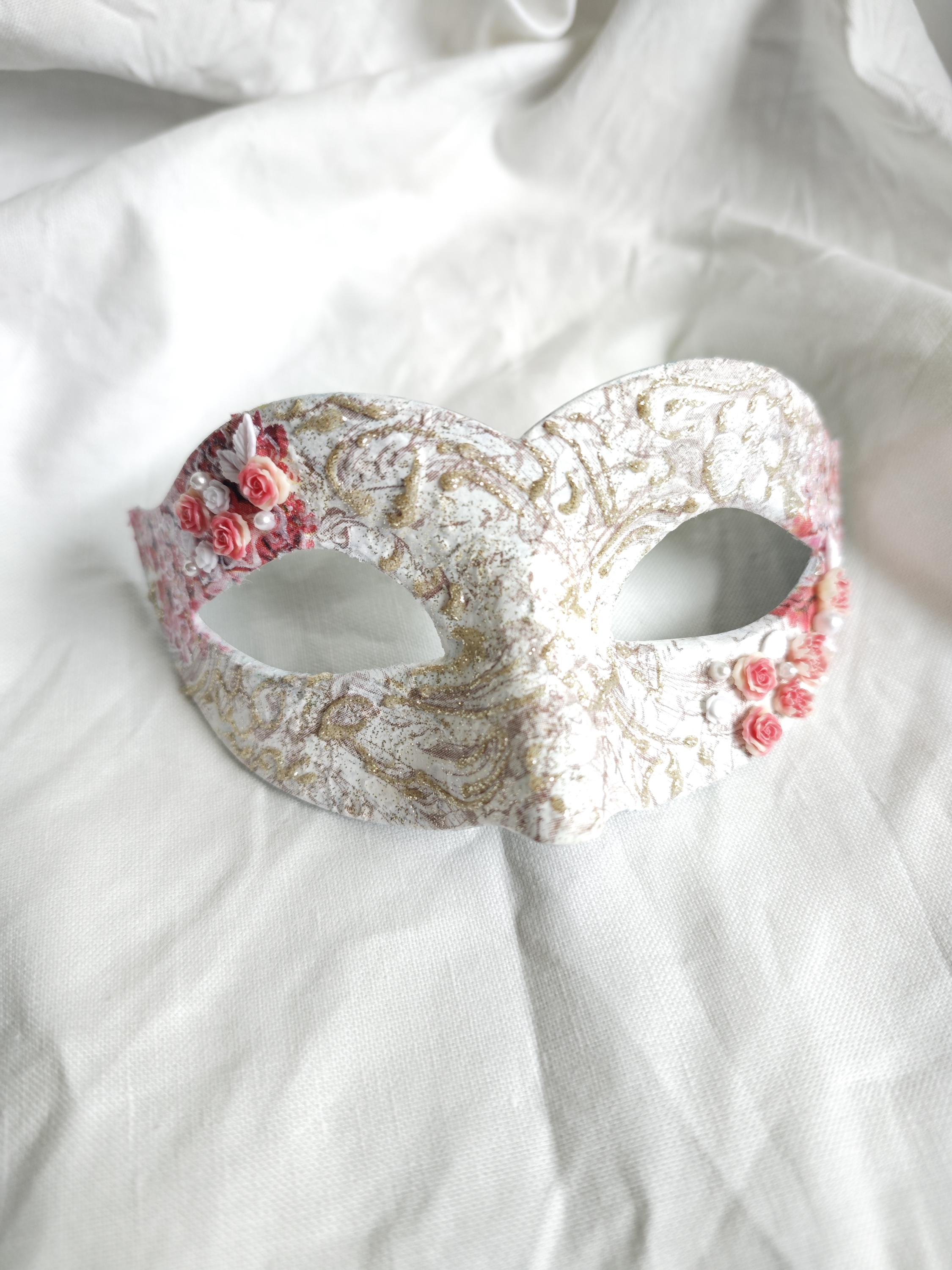 Mask With Roses Venetian Ball Mask Red White Domino With Roses for Victorian Masquerade ...