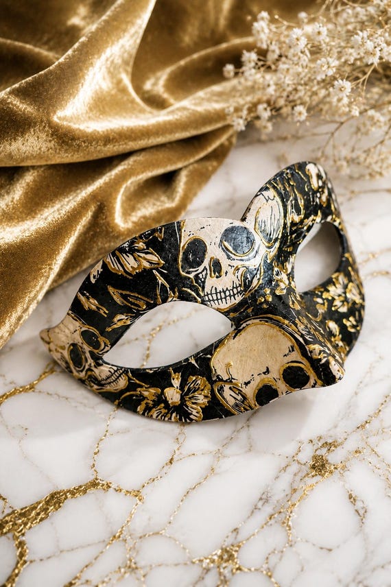 gold black masquerade skull party mask gothic costume party mask dark event unisex face mask Venetian style mask Victorian ball mask