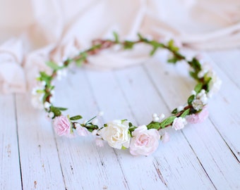 Romantic hair crown, Blush rose crown, Bridal hair crown, Floral hair crown, Soft pink hair crown, Bridal hair piece, Pink wedding crown