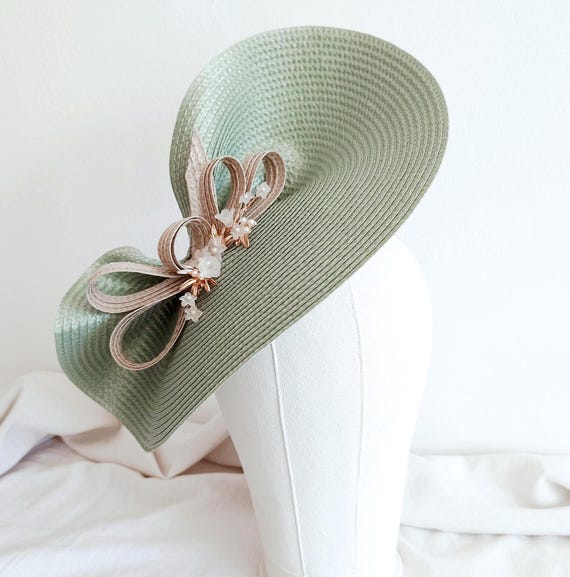 Pastel Green Hat Fascinator Pearls Headpiece Mother of Bride  display picture 2