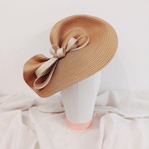 beige and cream Kentucky derby hat beige royal ascot fascinator camel color women hat cream wedding guest hat  high tea party hat straw look