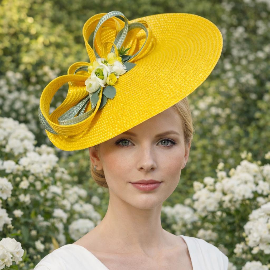 KakyCo Women’s Wide Brim Faux Straw Hat  Yellow Derby Church Wedding Formal Y2K Yellow Derby Hat - Etsy main image 4