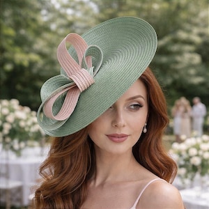 Blush and Mint green Kentucky derby hat womens royal ascot fascinator light pink race day statement pastel color wedding headpiece luncheon