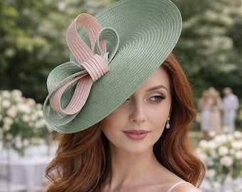 Sombrero Derby Kentucky en verde menta y ruborizado, tocado Ascot real para mujer, color rosa claro, ideal para el día de la carrera, color pastel, tocado para boda, almuerzo.